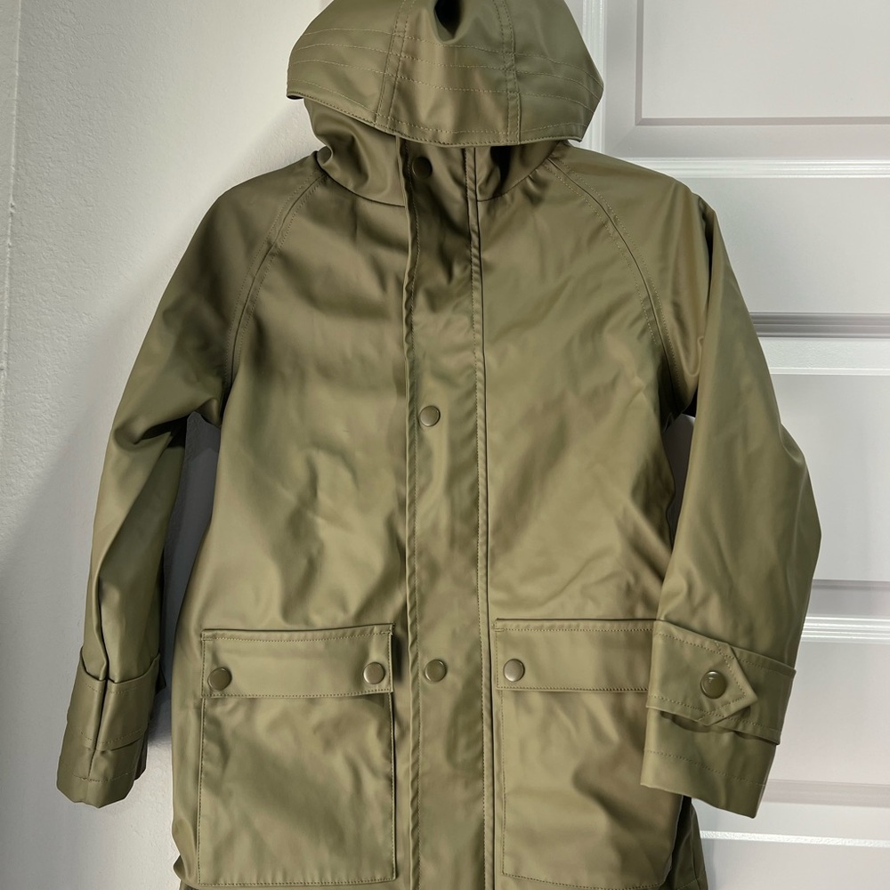 Kids Olive Green Hooded Raincoat